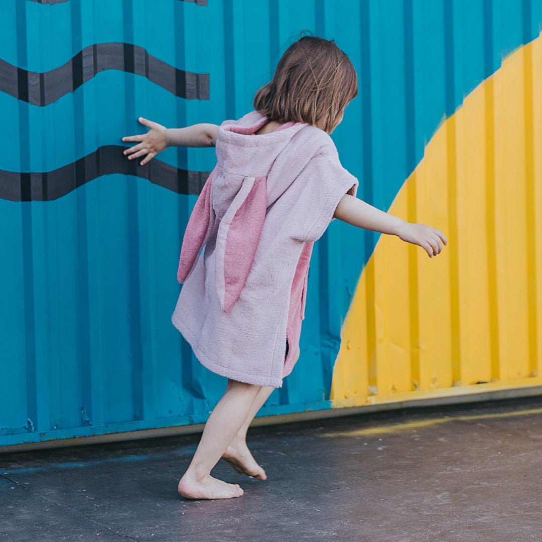 Kids Bamboo & Cotton Blend Poncho (Pink Bunny) - Tiny Tugz™