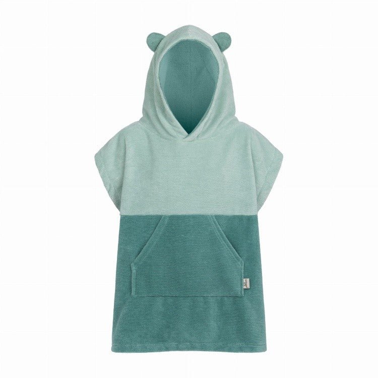 Kids Bamboo & Cotton Blend Poncho (Turquoise Bear) - Tiny Tugz™
