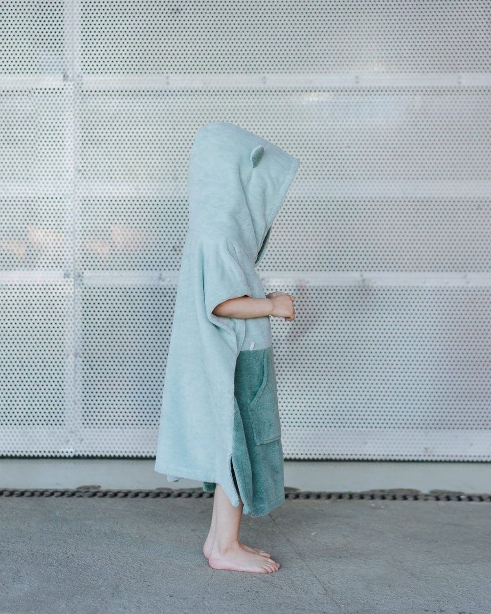Kids Bamboo & Cotton Blend Poncho (Turquoise Bear) - Tiny Tugz™