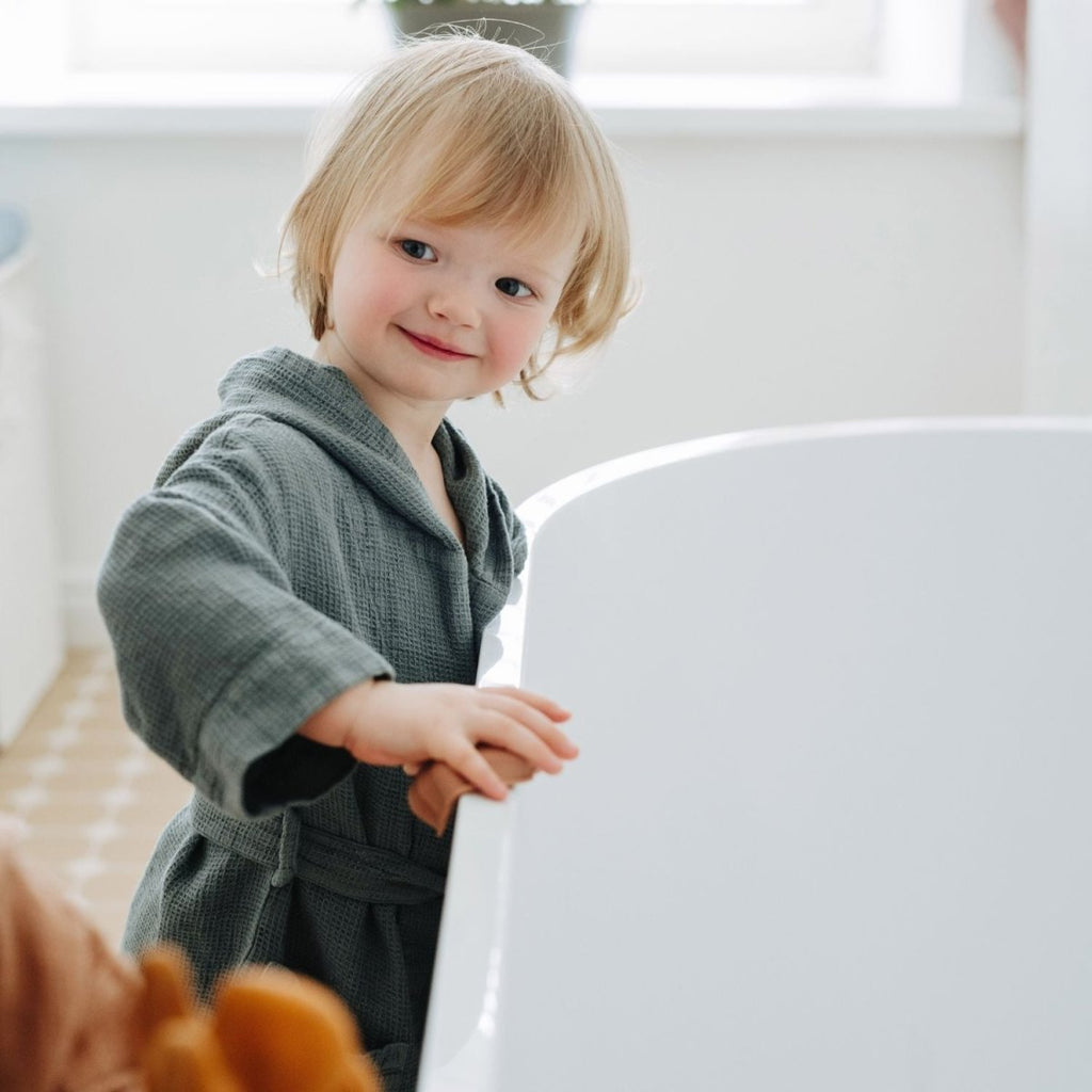 Kids’ Bathrobe (Blue) – 100% Waffle Linen, Handmade - Tiny Tugz™