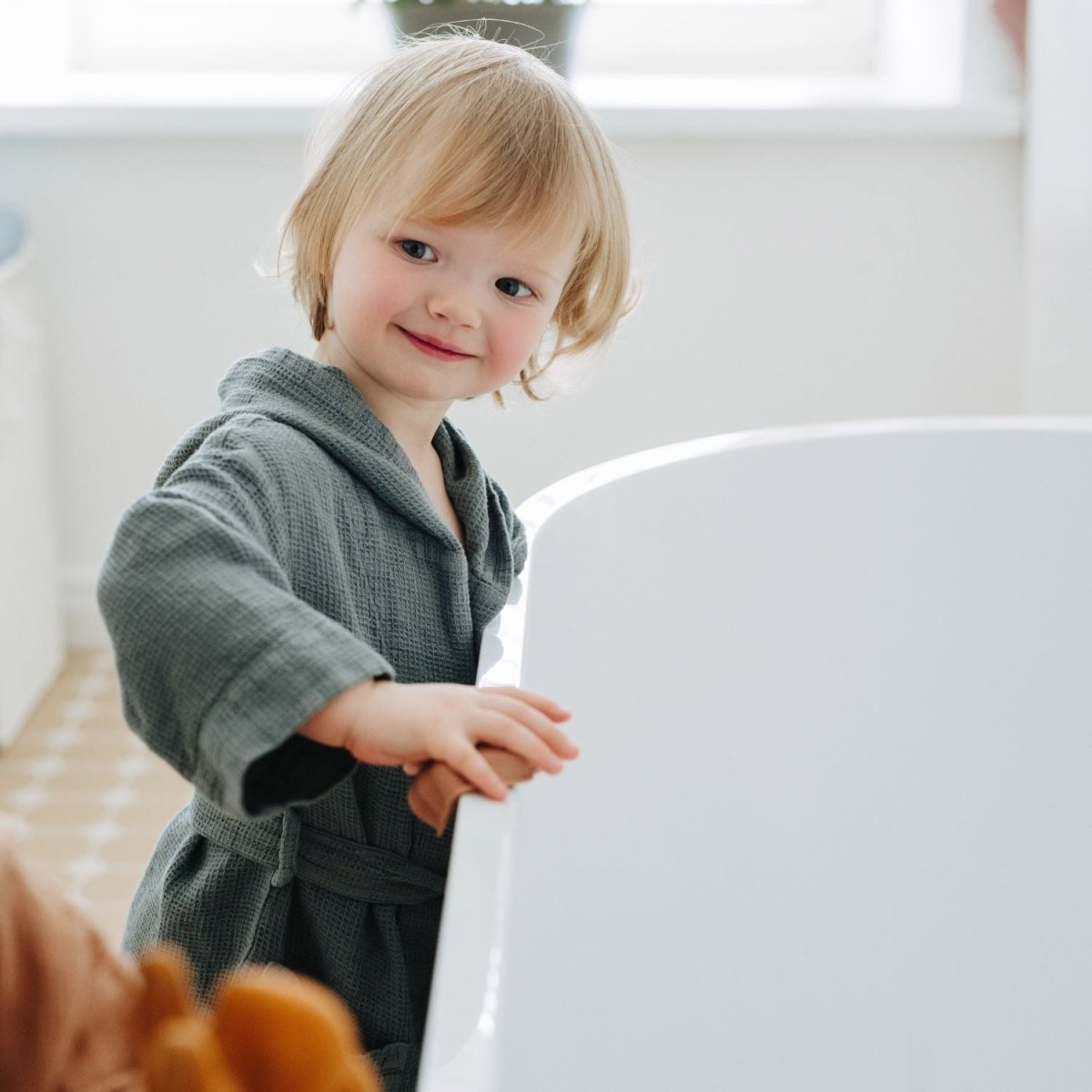 Kids’ Bathrobe (Blue) – 100% Waffle Linen, Handmade - Tiny Tugz™
