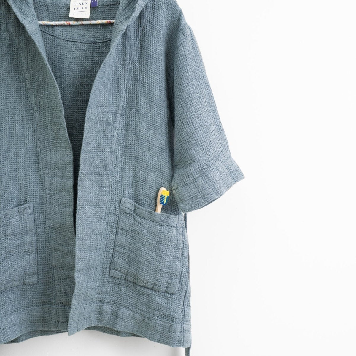 Kids’ Bathrobe (Blue) – 100% Waffle Linen, Handmade - Tiny Tugz™