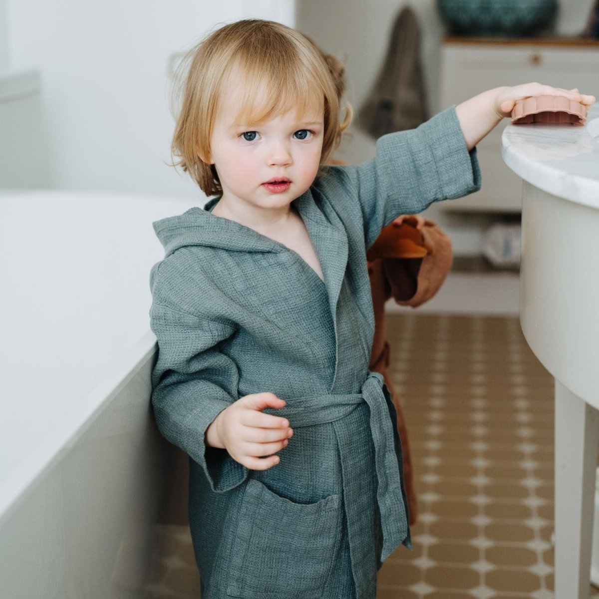Kids’ Bathrobe (Blue) – 100% Waffle Linen, Handmade - Tiny Tugz™
