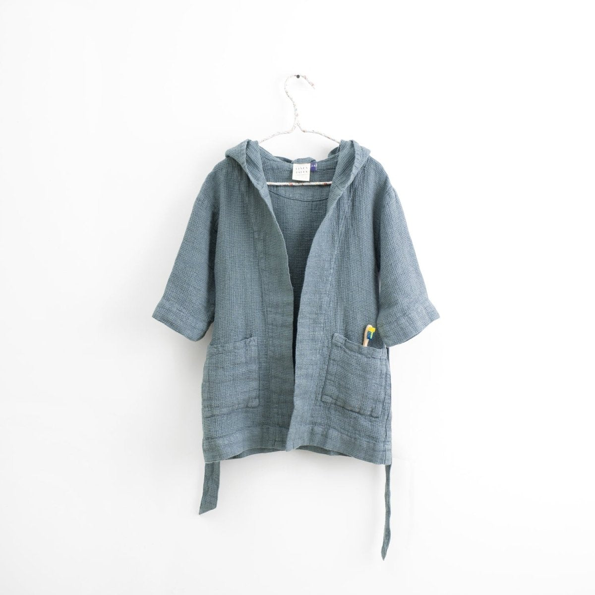Kids’ Bathrobe (Blue) – 100% Waffle Linen, Handmade - Tiny Tugz™
