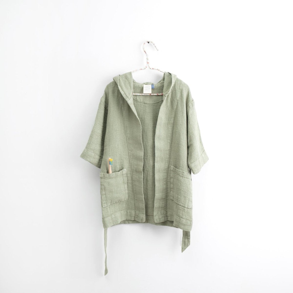 Kids’ Bathrobe (Sage) – 100% Waffle Linen, Handmade - Tiny Tugz™