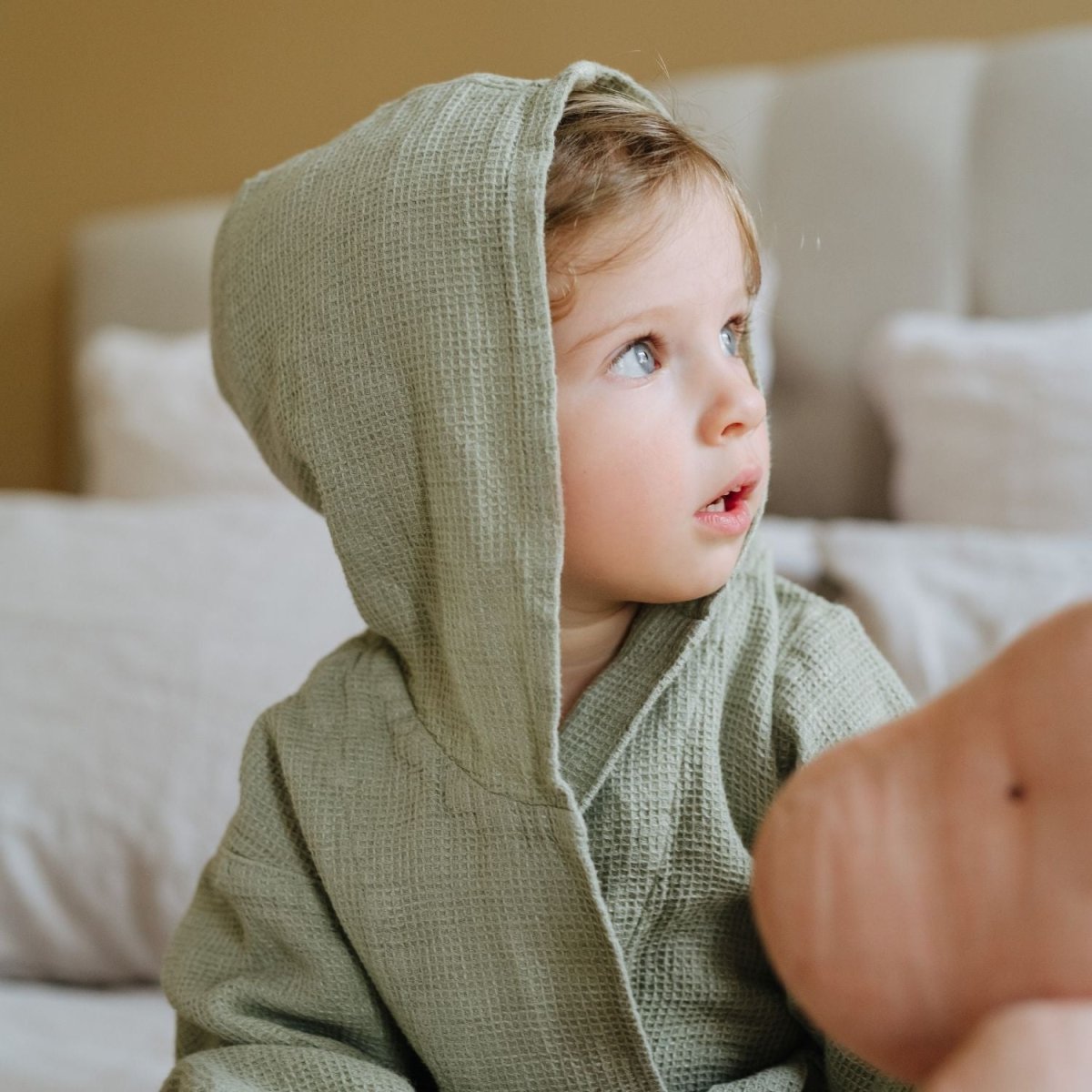 Kids’ Bathrobe (Sage) – 100% Waffle Linen, Handmade - Tiny Tugz™