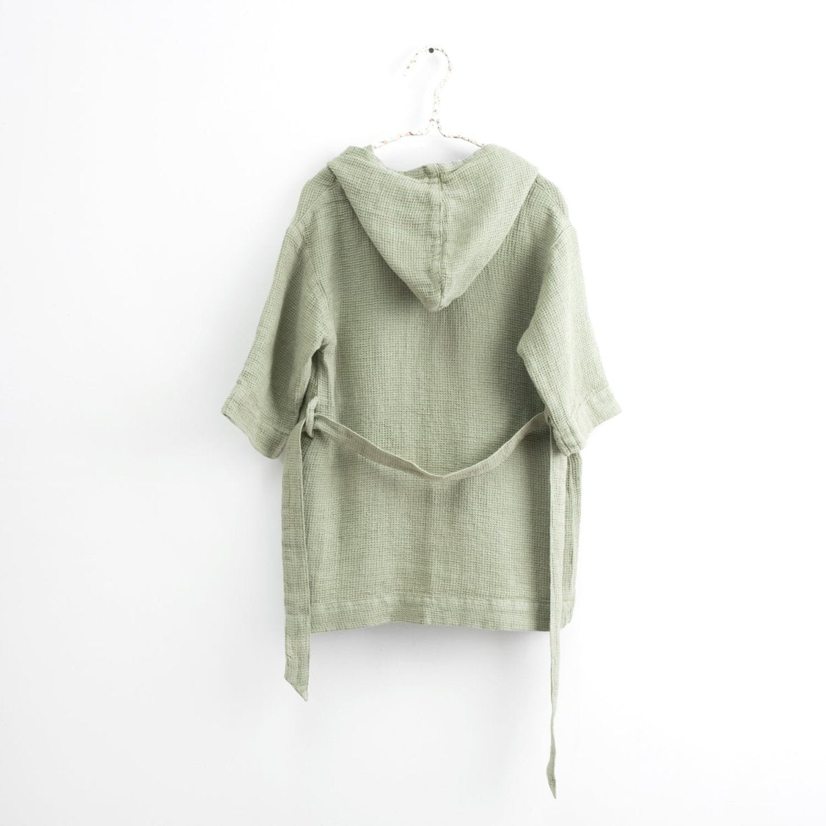 Kids’ Bathrobe (Sage) – 100% Waffle Linen, Handmade - Tiny Tugz™