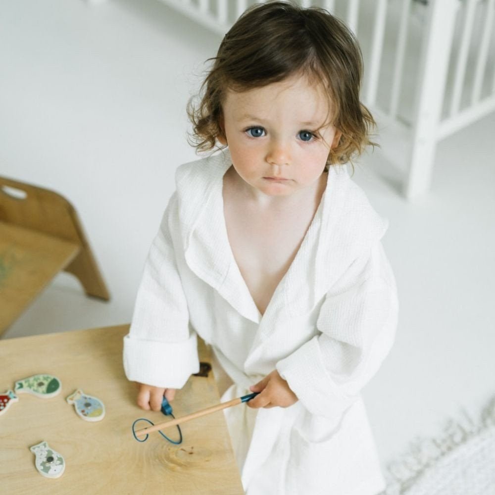 Kids’ Bathrobe (White) – 100% Waffle Linen, Handmade - Tiny Tugz™