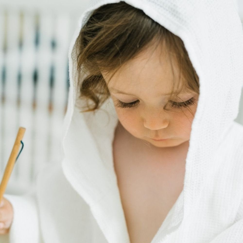 Kids’ Bathrobe (White) – 100% Waffle Linen, Handmade - Tiny Tugz™