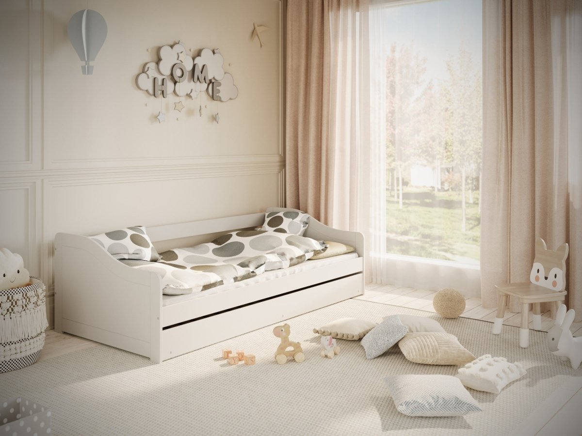 Kids' Bed Blanka 200x90 with Pull-Out Guest Bed - White - Tiny Tugz™