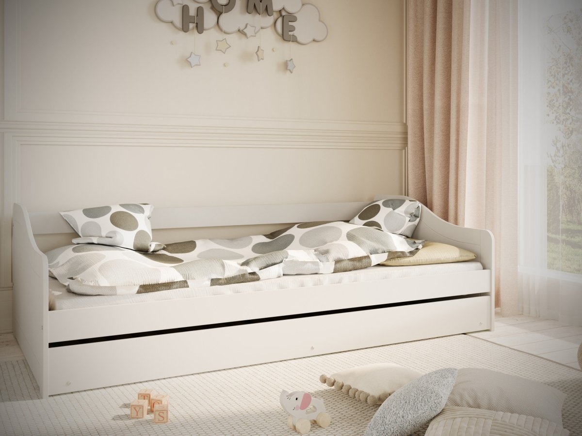 Kids' Bed Blanka 200x90 with Pull-Out Guest Bed - White - Tiny Tugz™