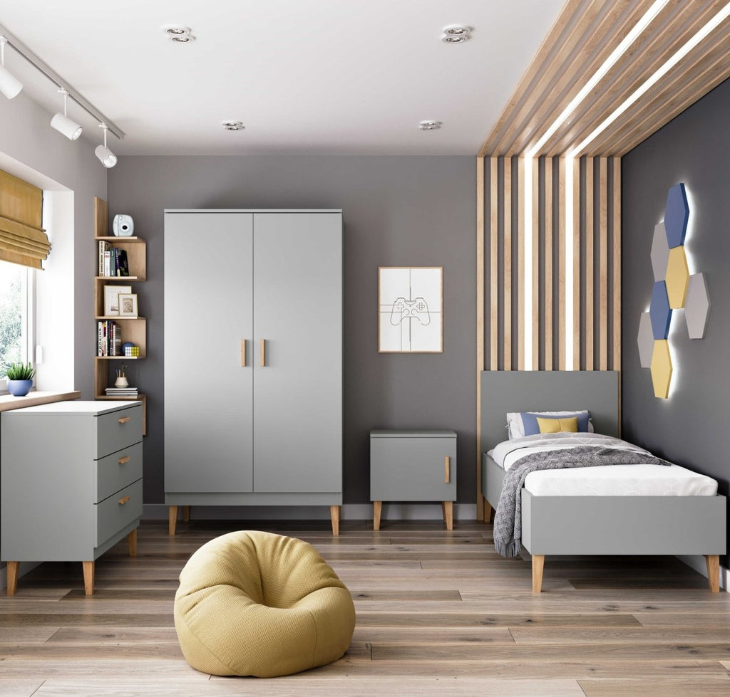 Kids' Bed Kubi 180x80 - Solid Oak Details - Grey - Tiny Tugz™