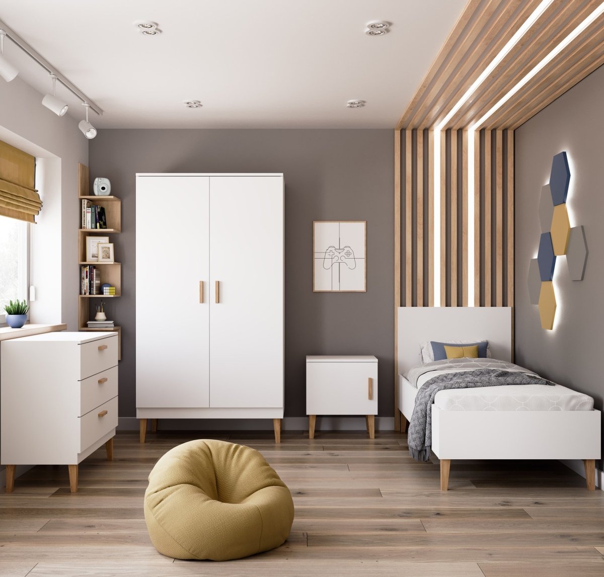 Kids' Bed Kubi 180x80 - Solid Oak Details - White - Tiny Tugz™