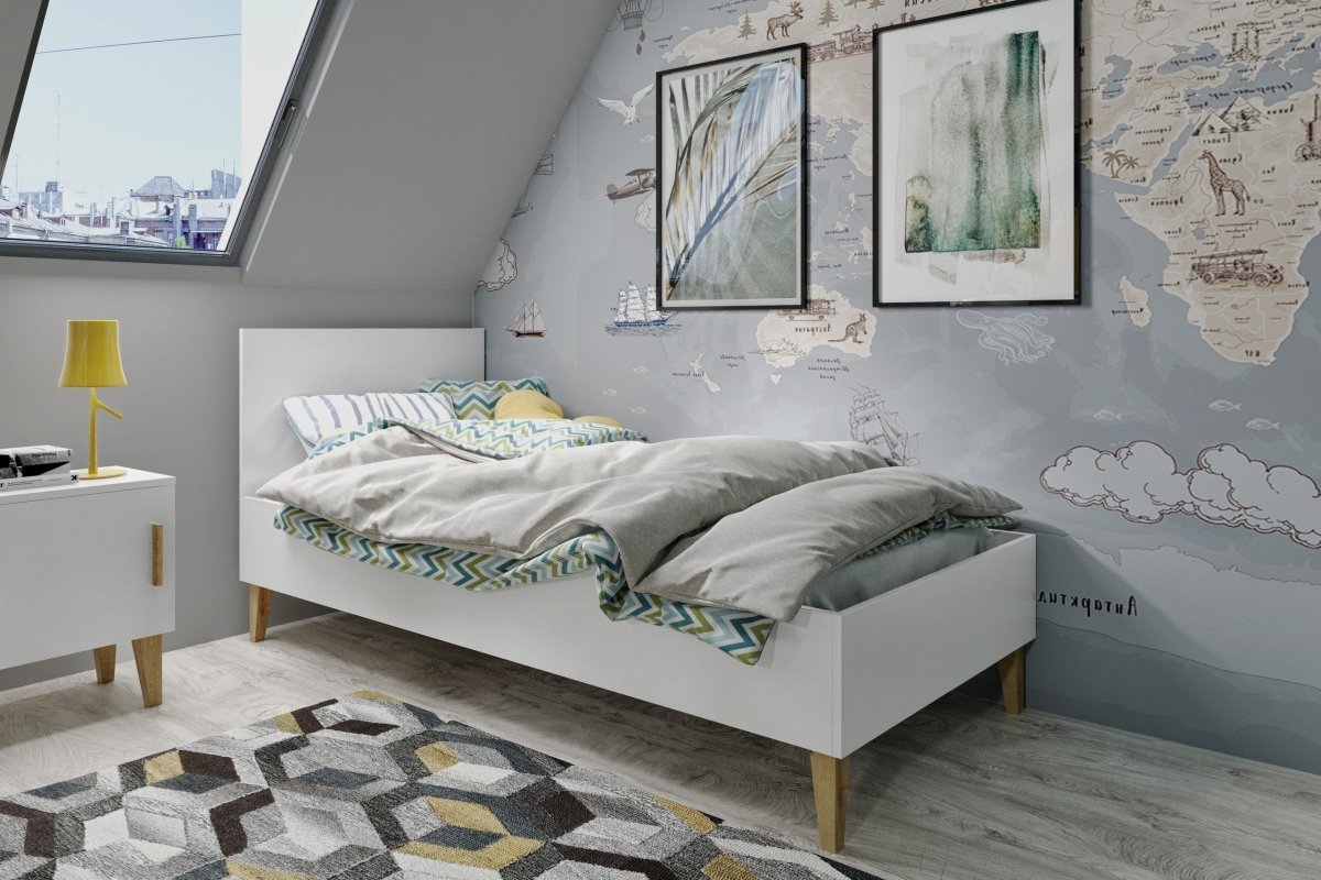 Kids' Bed Kubi 180x80 - Solid Oak Details - White - Tiny Tugz™
