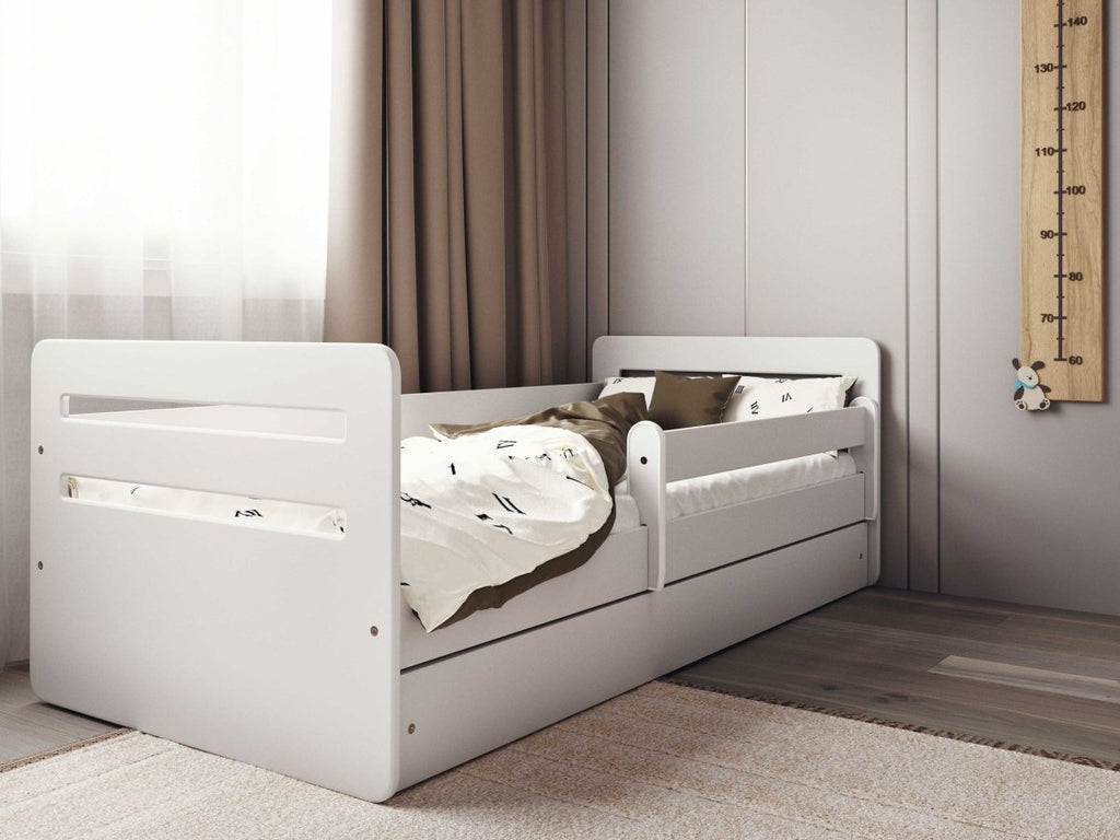 Kids' Bed Tomi with Guardrail - Optional Drawer - White - Tiny Tugz™