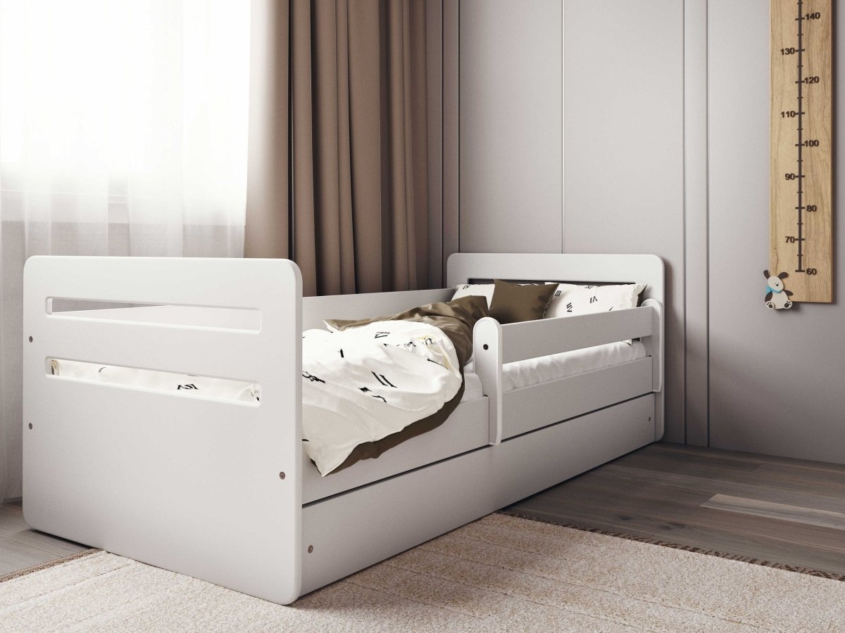 Kids' Bed Tomi with Guardrail - Optional Drawer - White - Tiny Tugz™