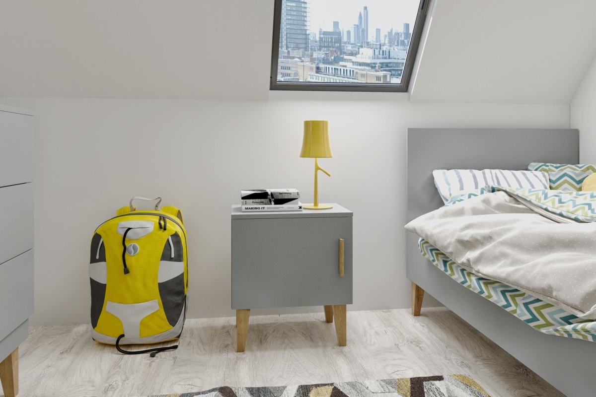 Kids' Bedside Table Kubi - Solid Oak Legs - Grey - Tiny Tugz™