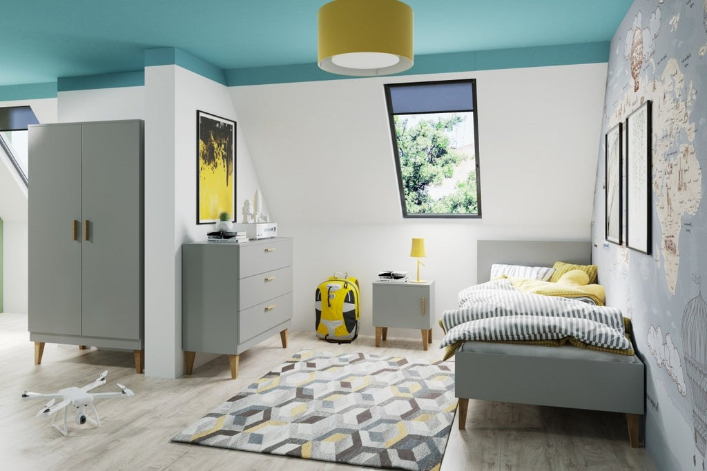 Kids' Bedside Table Kubi - Solid Oak Legs - Grey - Tiny Tugz™