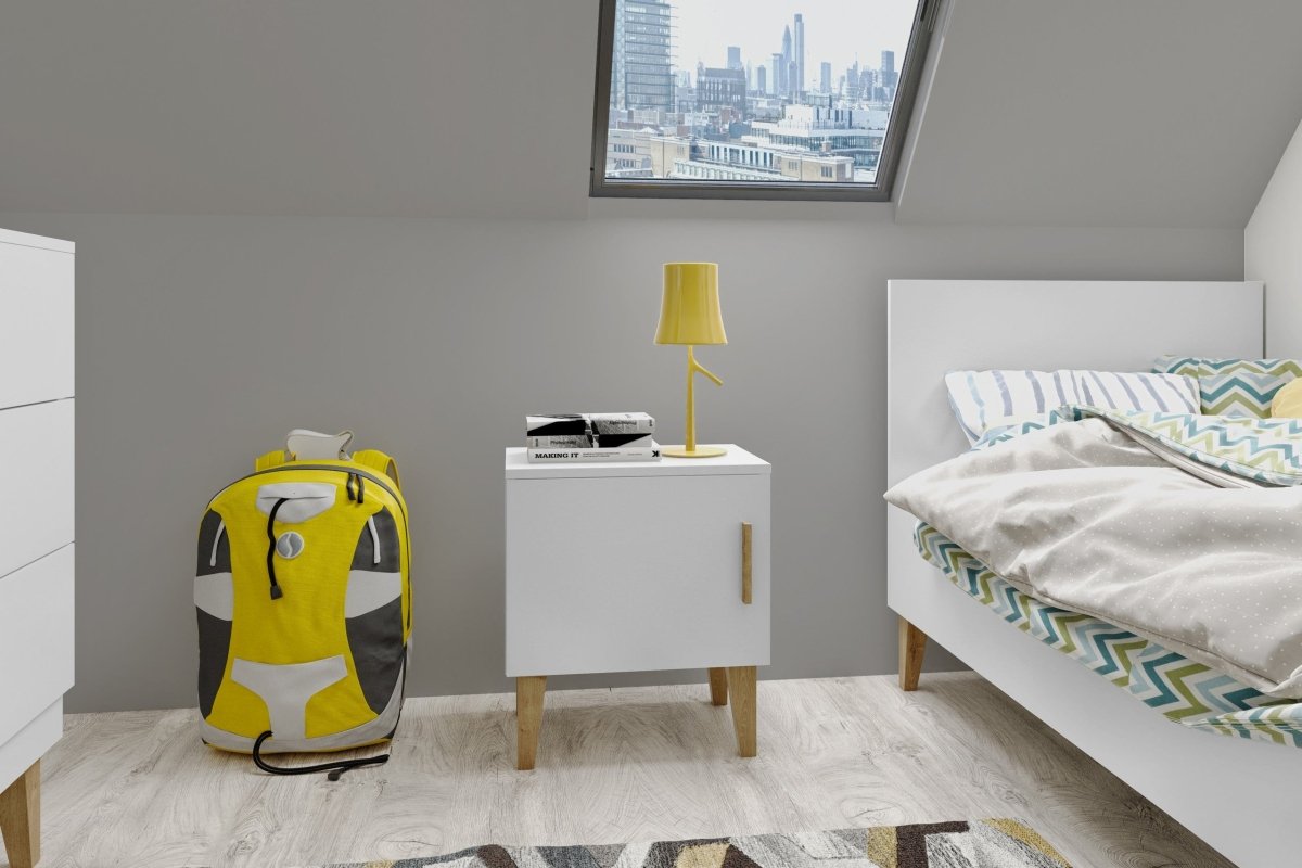 Kids' Bedside Table Kubi - Solid Oak Legs - White - Tiny Tugz™