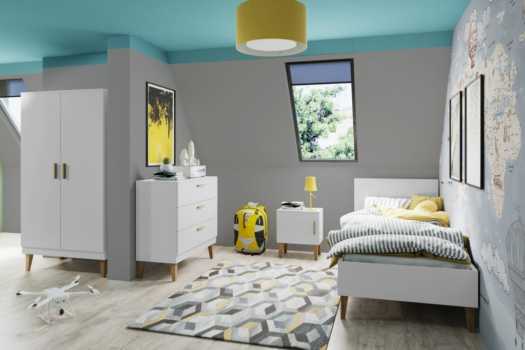 Kids' Bedside Table Kubi - Solid Oak Legs - White - Tiny Tugz™