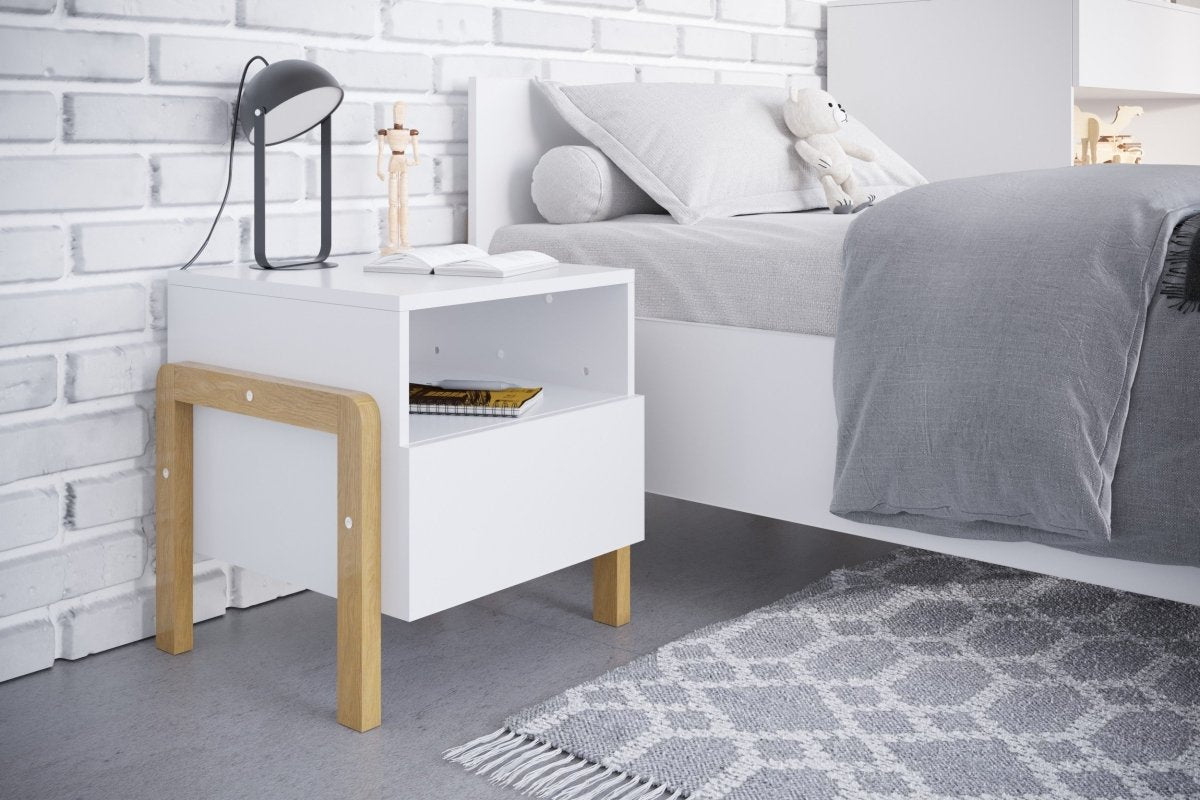 Kids' Bedside Table Victor - White & Solid Oak - Tiny Tugz™