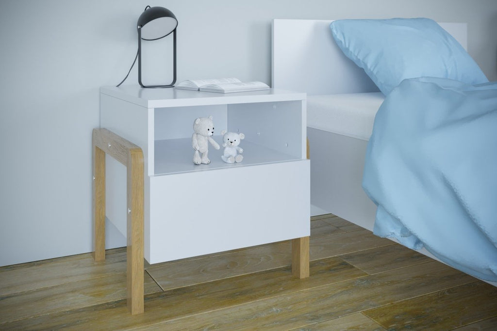 Kids' Bedside Table Victor - White & Solid Oak - Tiny Tugz™