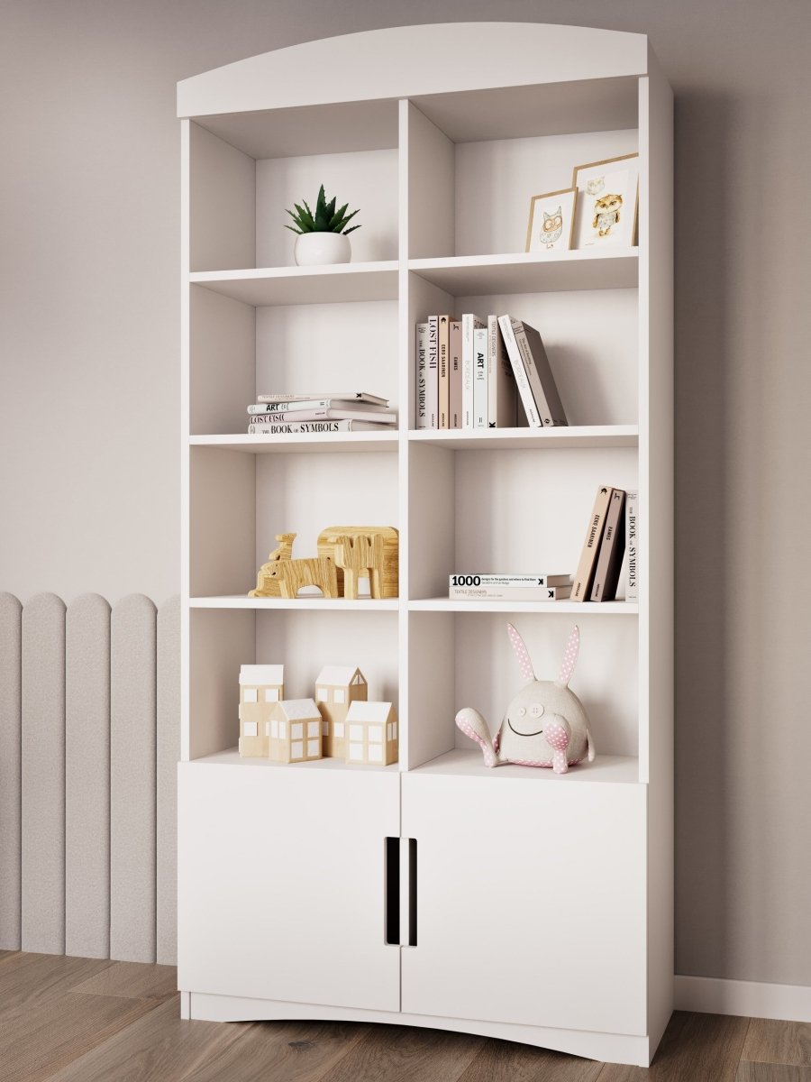 Kids' Bookshelf Classic Double - 8 Shelves & Cupboard - White - Tiny Tugz™
