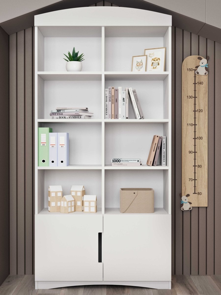 Kids' Bookshelf Classic Double - 8 Shelves & Cupboard - White - Tiny Tugz™