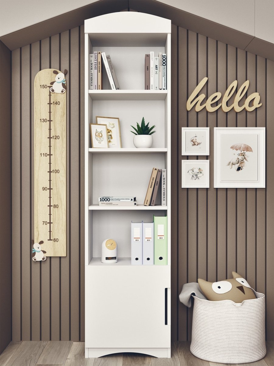 Kids' Bookshelf Classic Single - 4 Shelves & Cupboard - White - Tiny Tugz™