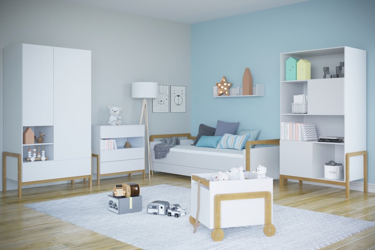Kids' Bookshelf Victor with Cupboards - White & Solid Oak - Tiny Tugz™