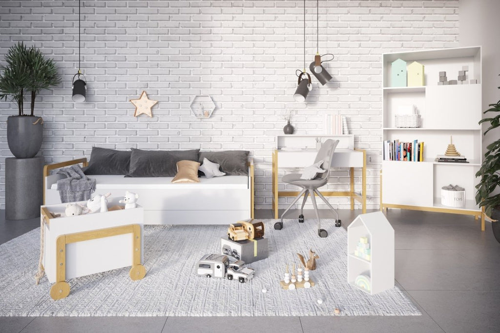 Kids' Bookshelf Victor with Cupboards - White & Solid Oak - Tiny Tugz™