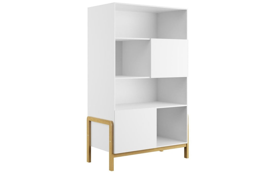 Kids' Bookshelf Victor with Cupboards - White & Solid Oak - Tiny Tugz™