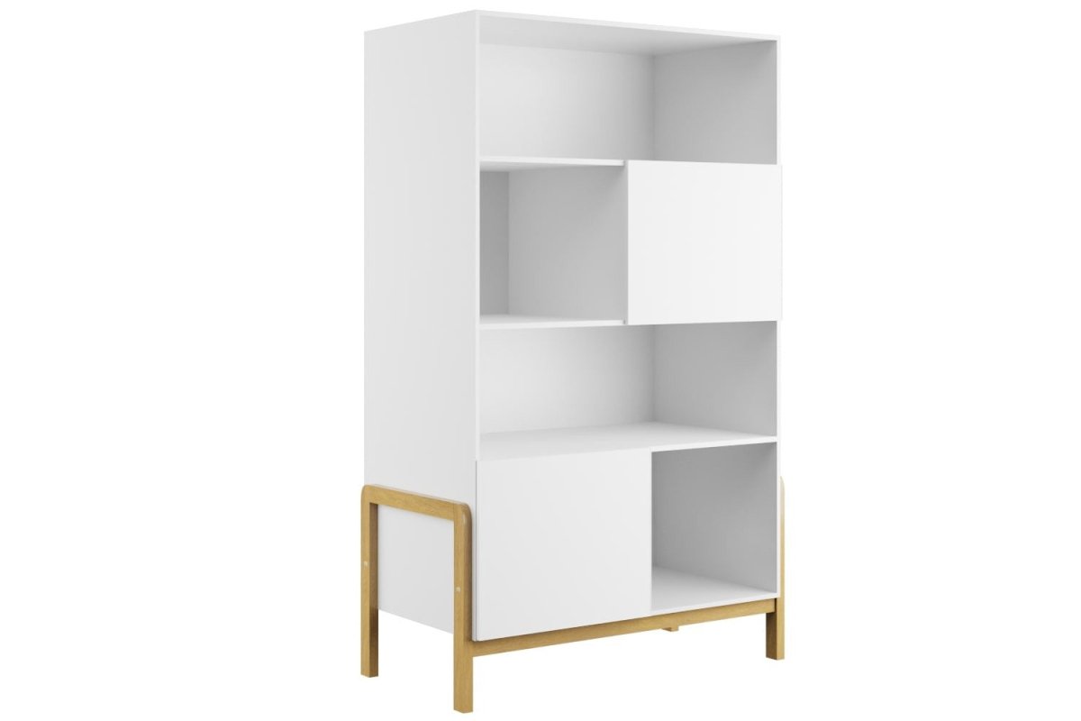 Kids' Bookshelf Victor with Cupboards - White & Solid Oak - Tiny Tugz™