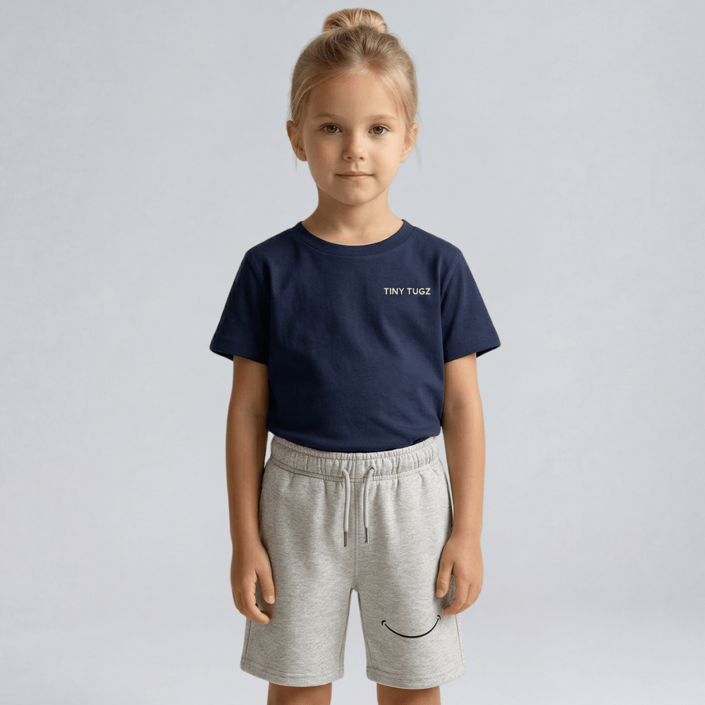 Kids Casual Organic Cotton Set (Navy T-Shirt + Grey Shorts) - Tiny Tugz™
