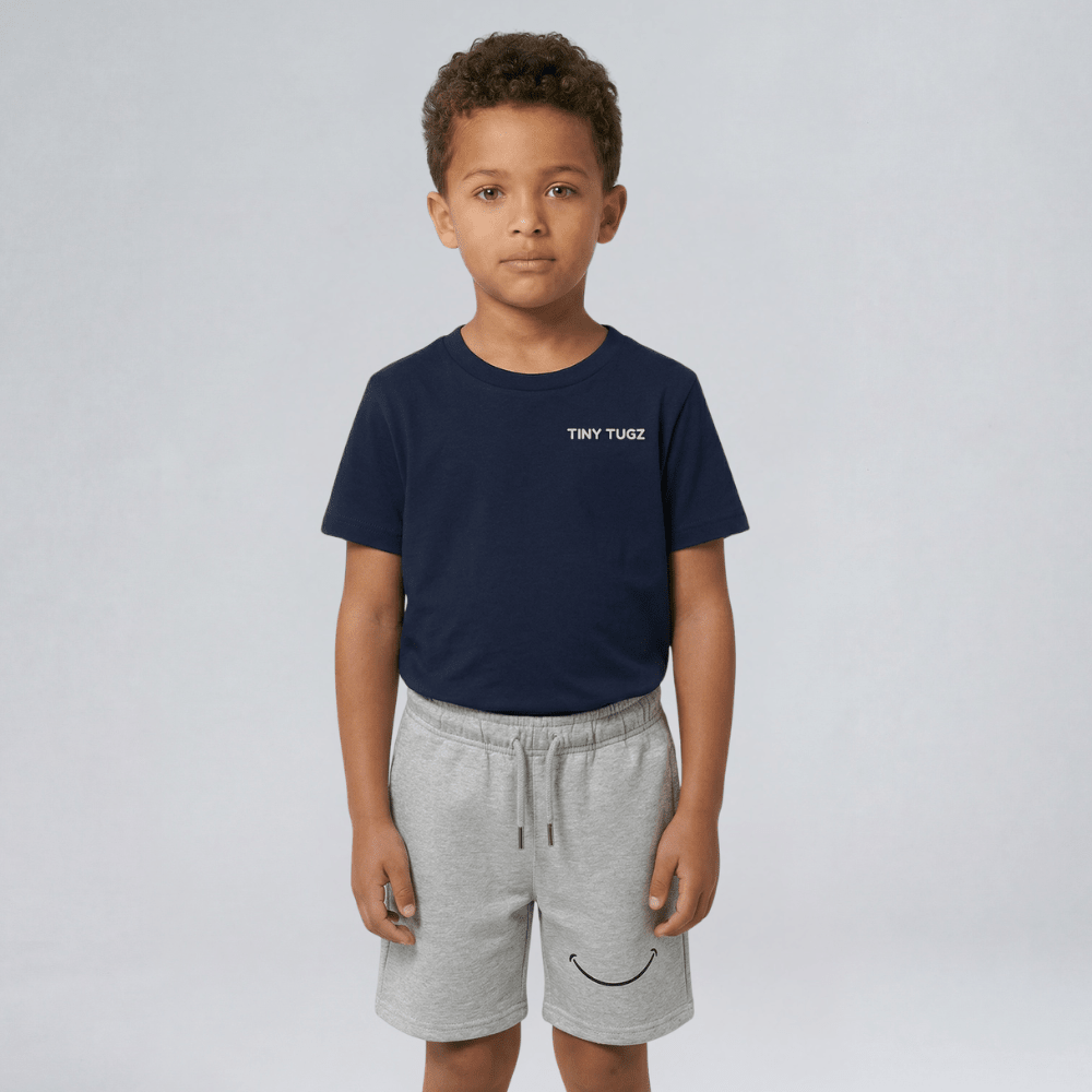 Kids Casual Organic Cotton Set (Navy T-Shirt + Grey Shorts) - Tiny Tugz™
