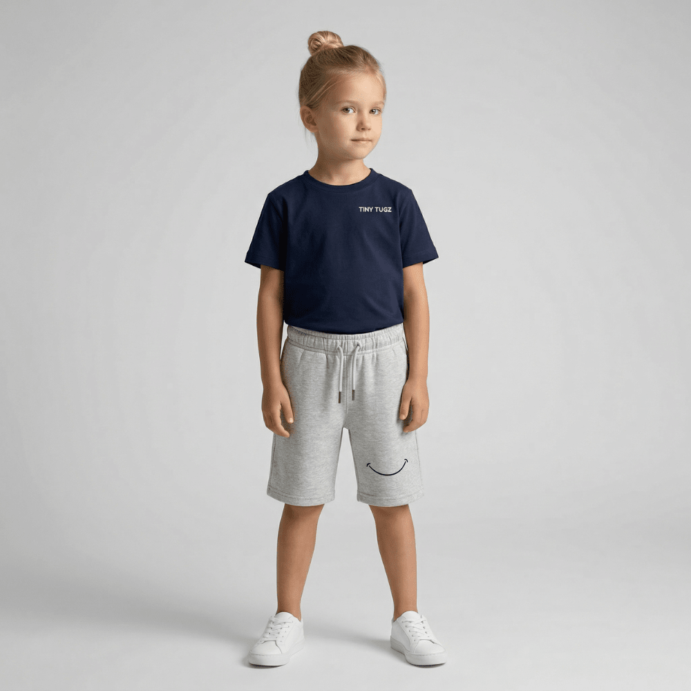 Kids Casual Organic Cotton Set (Navy T-Shirt + Grey Shorts) - Tiny Tugz™