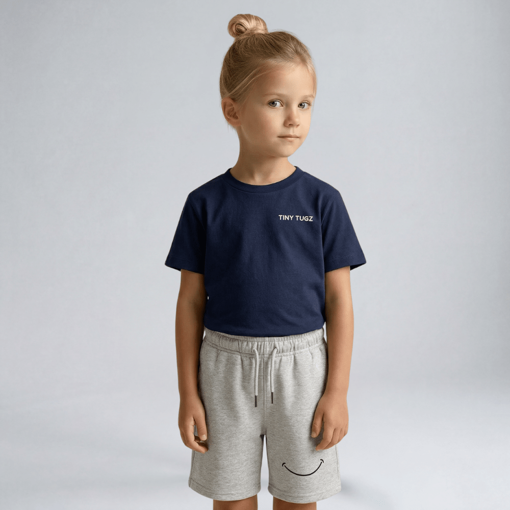 Kids Casual Organic Cotton Set (Navy T-Shirt + Grey Shorts) - Tiny Tugz™