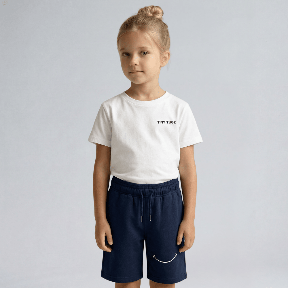 Kids Casual Organic Cotton Set (White T-Shirt + Navy Shorts) - Tiny Tugz™