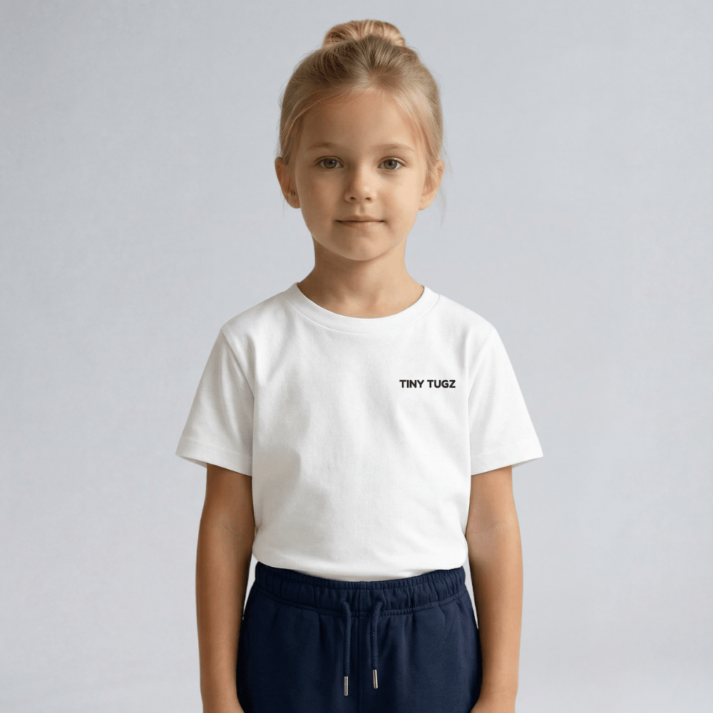 Kids Casual Organic Cotton Set (White T-Shirt + Navy Shorts) - Tiny Tugz™