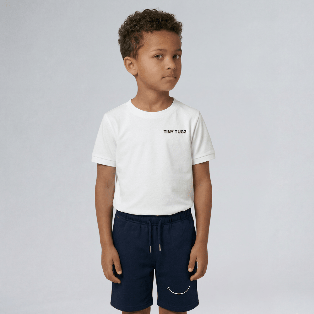 Kids Casual Organic Cotton Set (White T-Shirt + Navy Shorts) - Tiny Tugz™