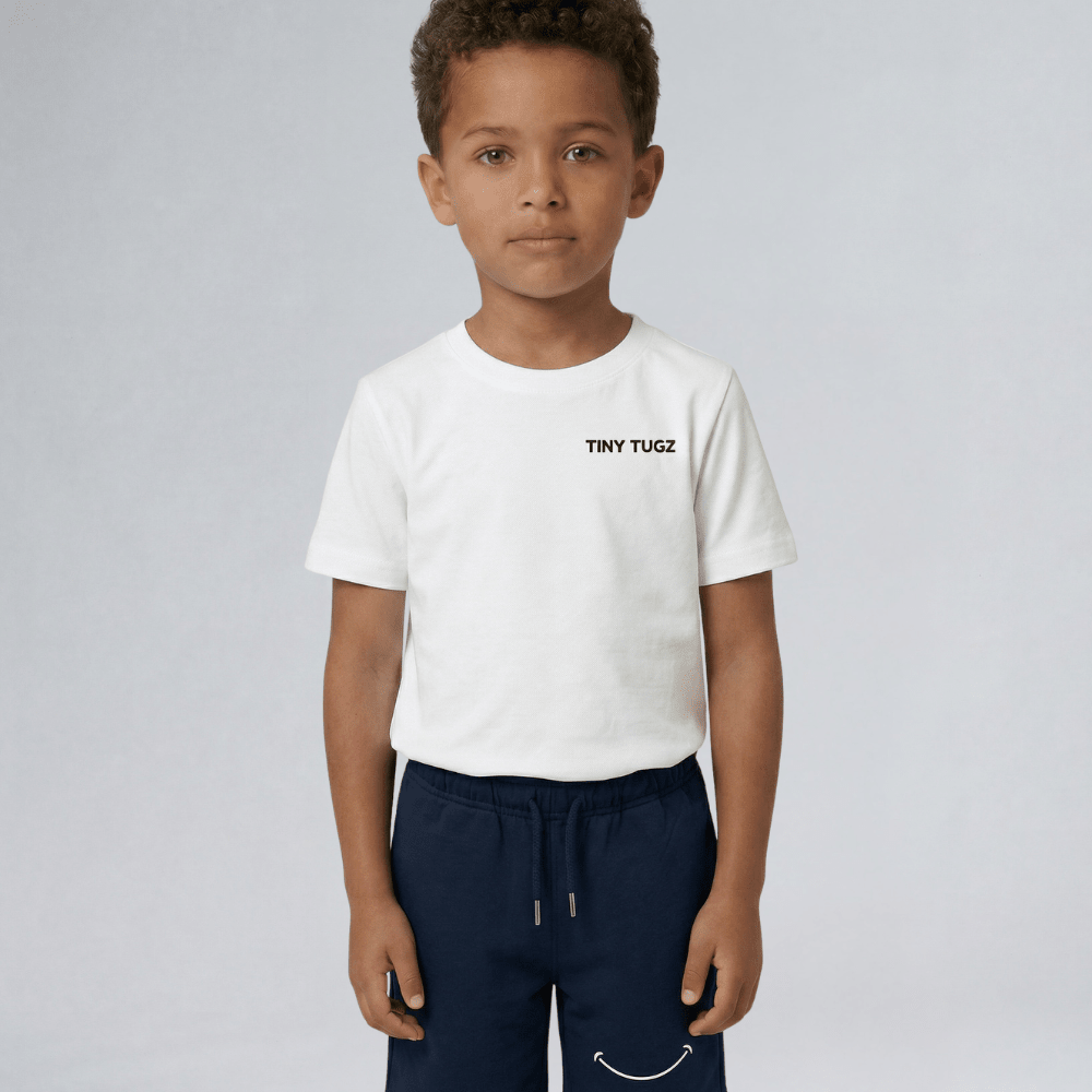 Kids Casual Organic Cotton Set (White T-Shirt + Navy Shorts) - Tiny Tugz™