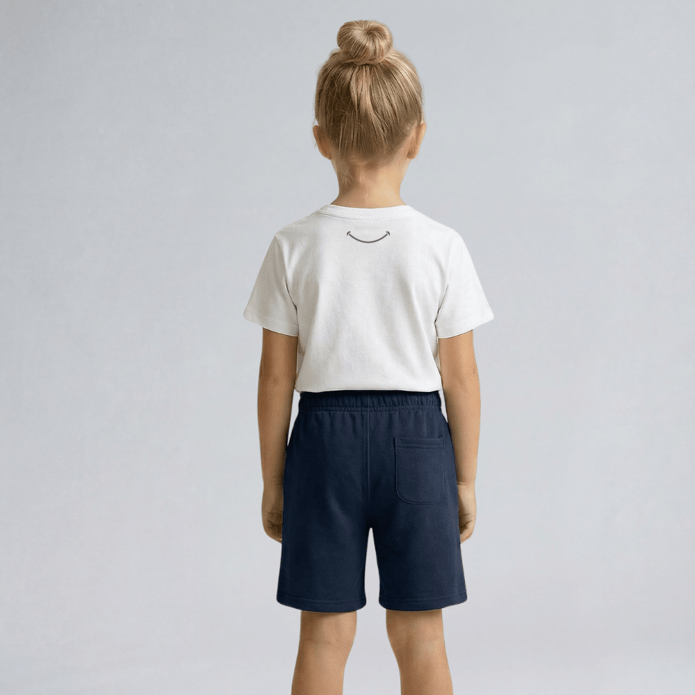 Kids Casual Organic Cotton Set (White T-Shirt + Navy Shorts) - Tiny Tugz™