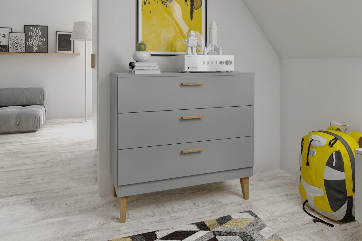Kids' Chest of Drawers Kubi - 3 Soft-Close Drawers - Grey - Tiny Tugz™