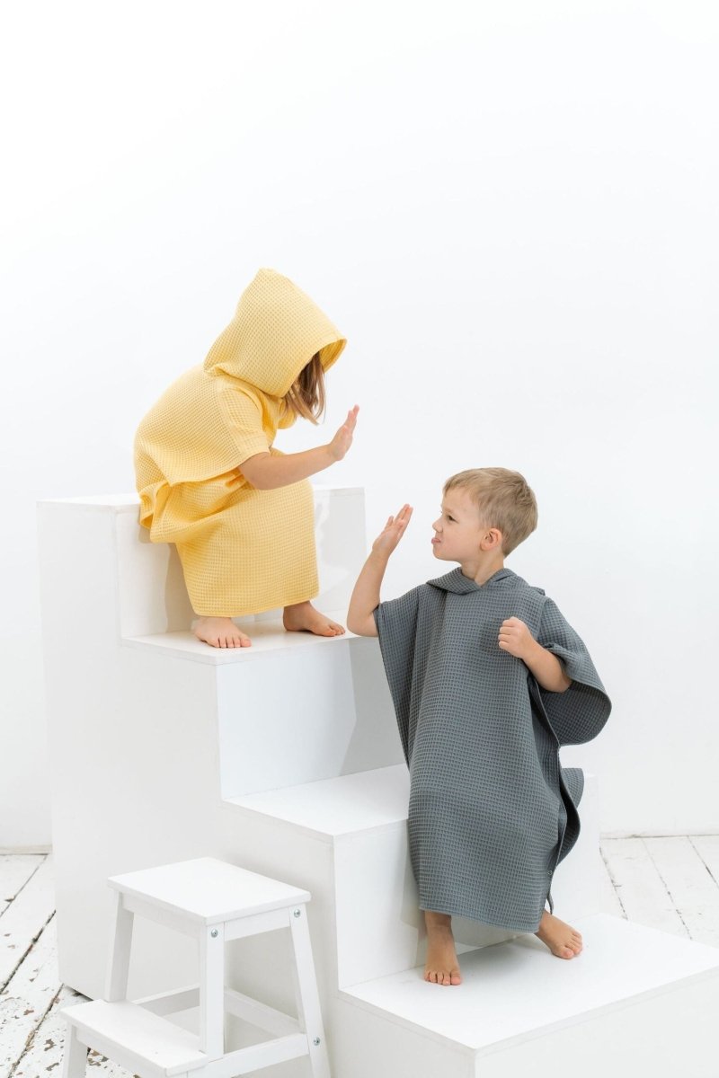 Kids’ Cotton Waffle Poncho Collection – 100% Cotton, Handmade - Tiny Tugz™