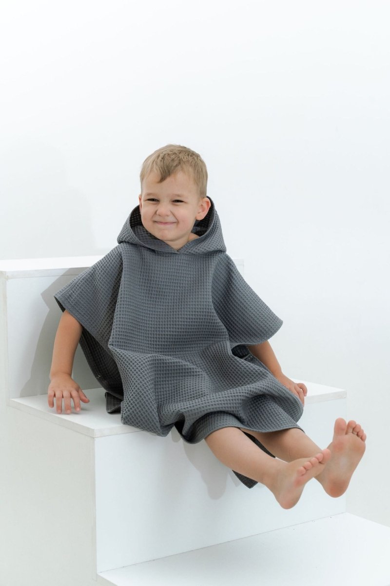 Kids’ Cotton Waffle Poncho Collection – 100% Cotton, Handmade - Tiny Tugz™