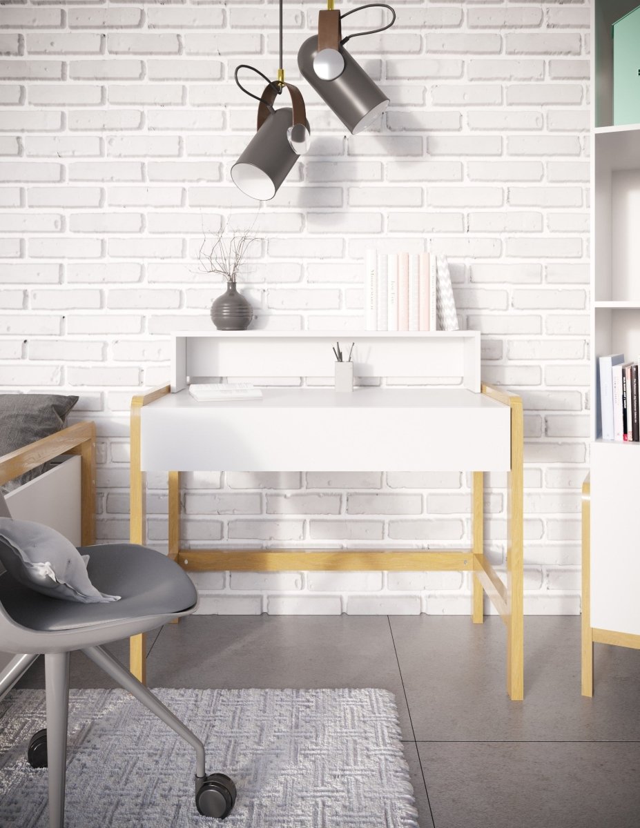 Kids' Desk Victor with Soft-Close Drawer - White & Solid Oak - Tiny Tugz™