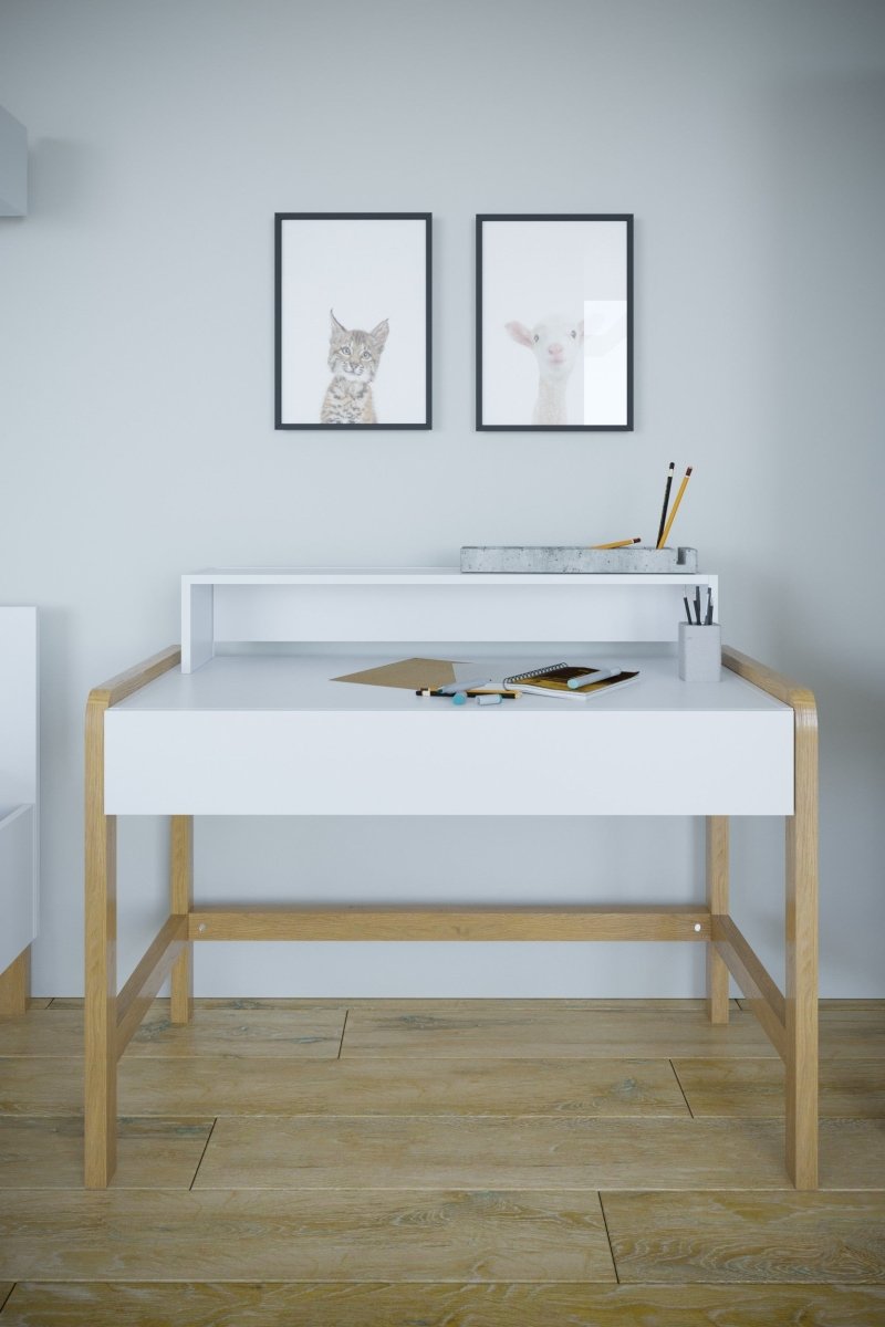 Kids' Desk Victor with Soft-Close Drawer - White & Solid Oak - Tiny Tugz™