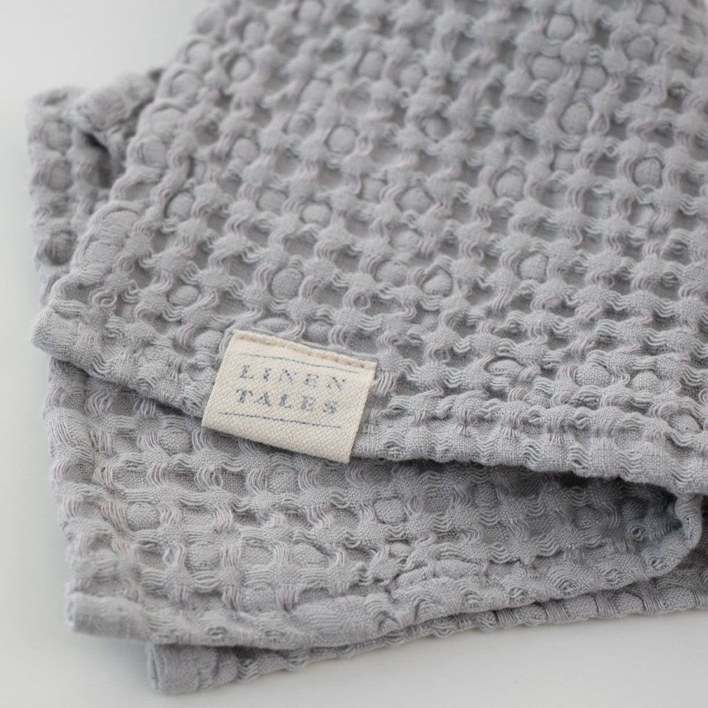 Kids’ Honeycomb Waffle Towel Collection (Grey) – Linen & Cotton Blend - Tiny Tugz™