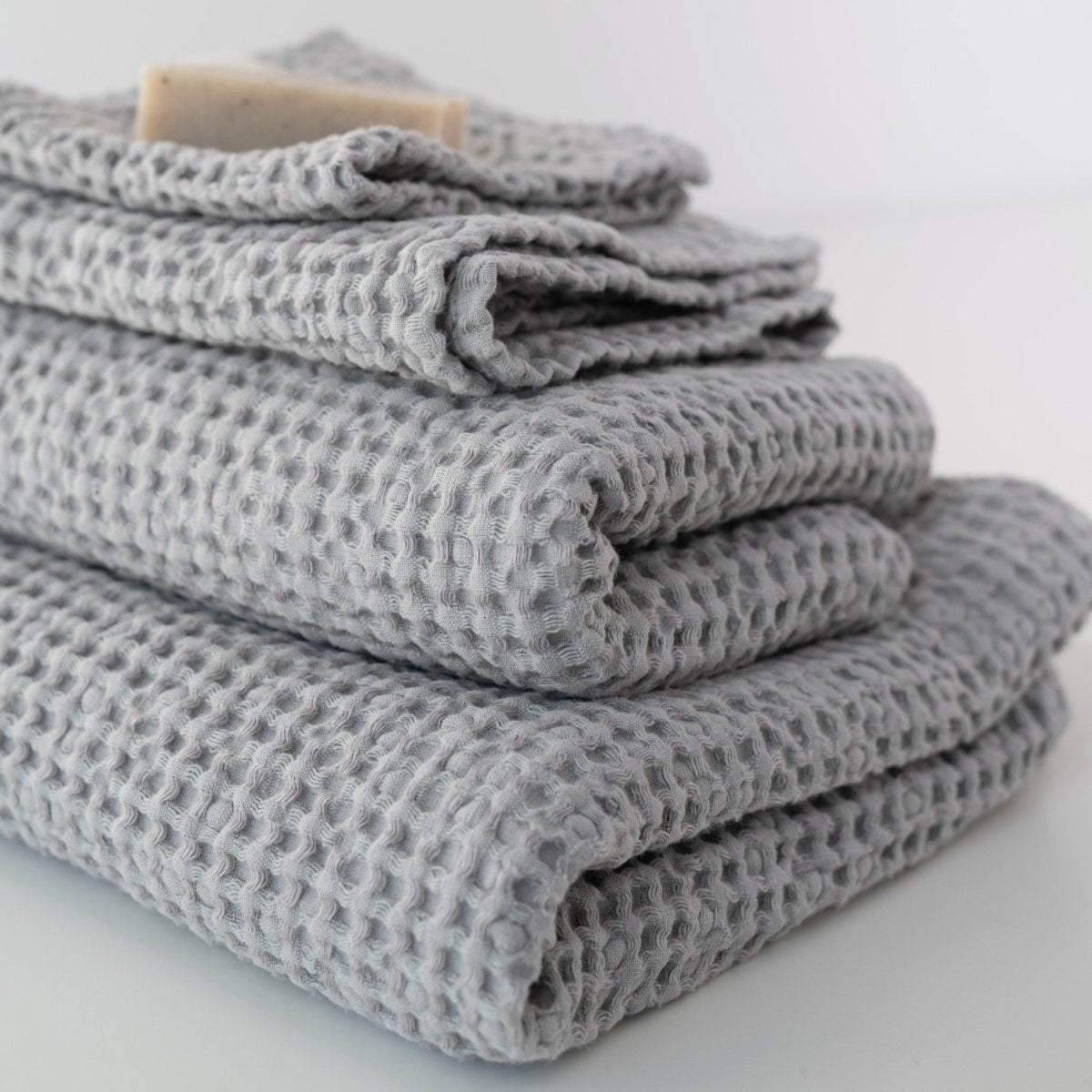 Kids’ Honeycomb Waffle Towel Collection (Grey) – Linen & Cotton Blend - Tiny Tugz™