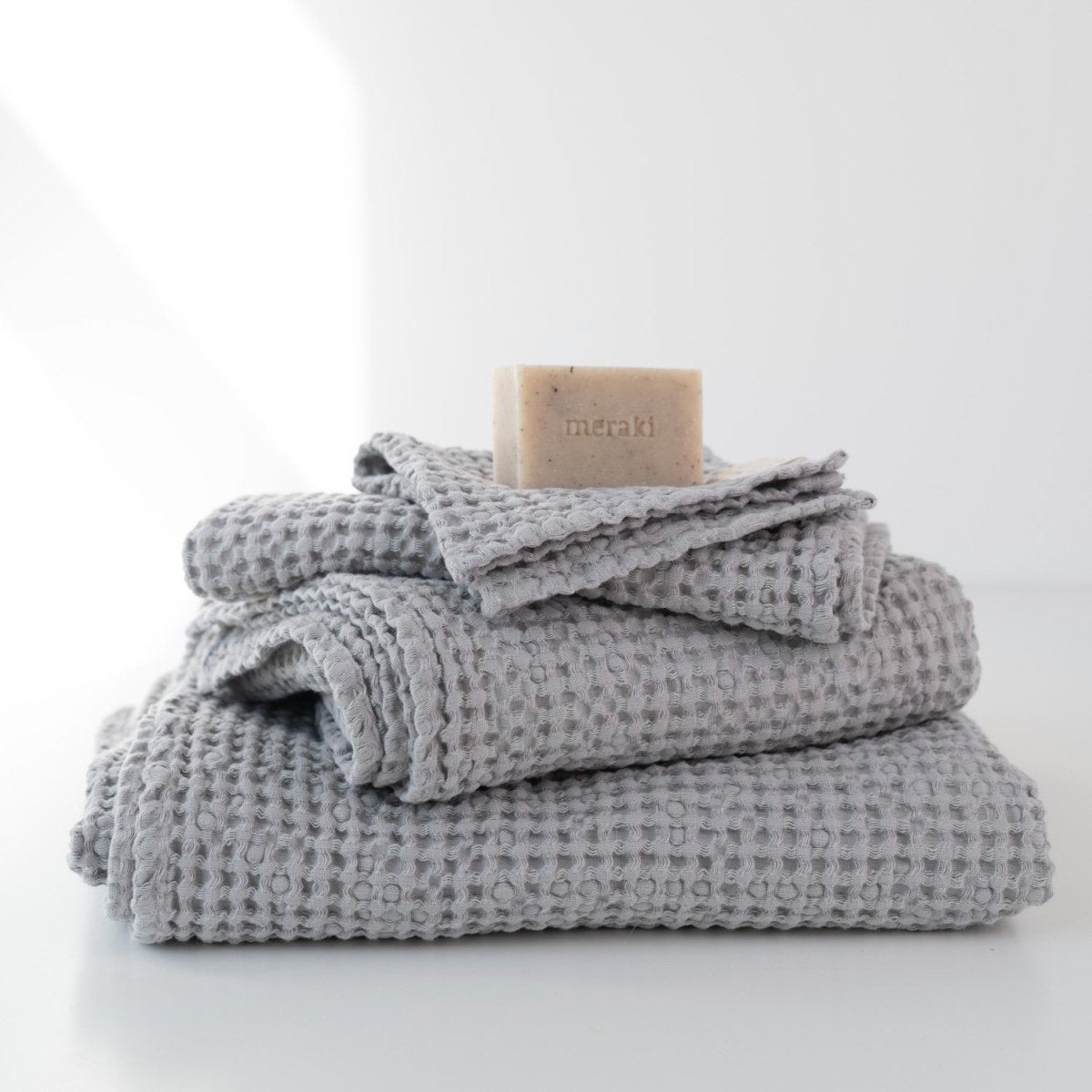 Kids’ Honeycomb Waffle Towel Collection (Grey) – Linen & Cotton Blend - Tiny Tugz™